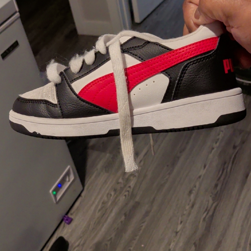 Puma Kids' Black, White, and Red Sneakers
